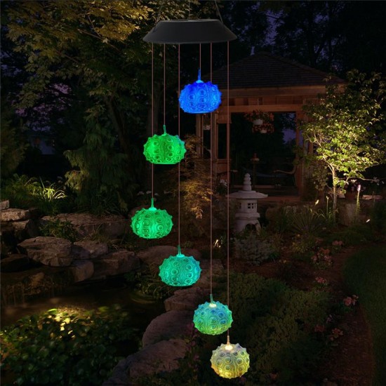 Solar Powered Wind Chime Light LED Garden Hanging Spinner Lamp Color Changing