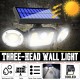 Three-head Induction 83 COB LED Solar Wall Street Light Pathway Garden Lamp for Outdoor Use