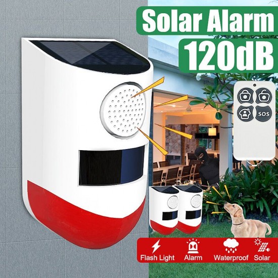 Waterproof LED Solar Alarm Light Wireless Flashing Security Wall Lamp for Outdoor Garden with Remote Control