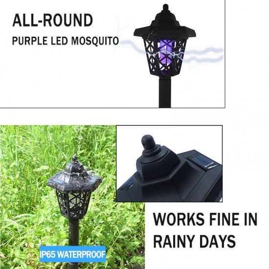 Waterproof Solar Panel LED Mosquito Lamp Light-Control Fly Bug Insect Zapper Killer Trap Light for Outdoor Garden