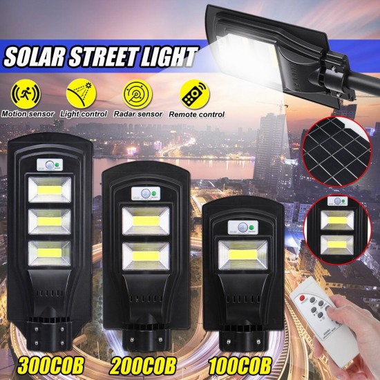 100/200/300COB LED Solar Street Light PIR Motion Radar Sensor Outdoor Wall Lamp+Remote Control