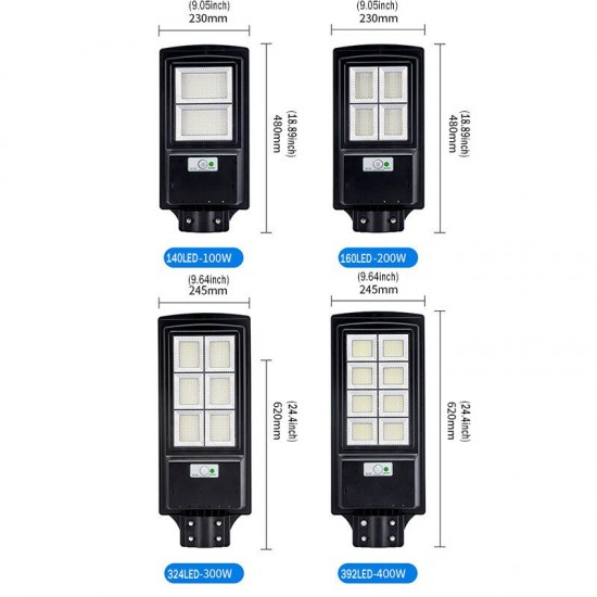 140/160/324/392LED 100/200/300/400W LED Solar Panel Street Light PIR Motion Sensor Wall Lamp + Remote Home