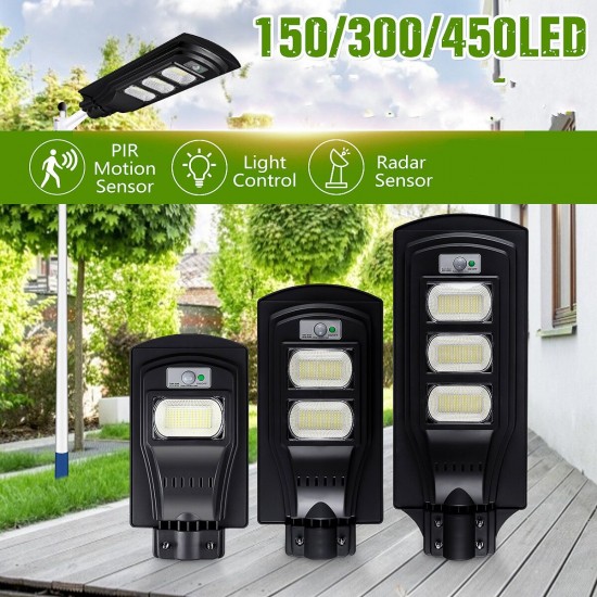 150/300/450LED Solar Light Black Shell Street Lamp 2835SMD Waterproof PIR Motion Radar Sensor Garden Lighting