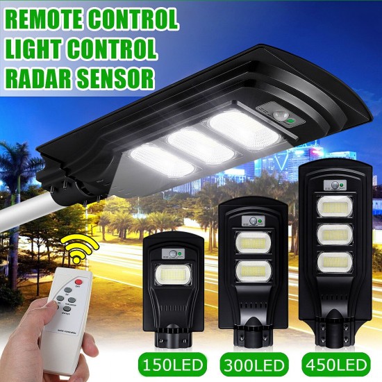 150/300/450LED Solar Light Radar Sensor Timing Control+Light Control Garden Yard Street Lamp with Remote Control