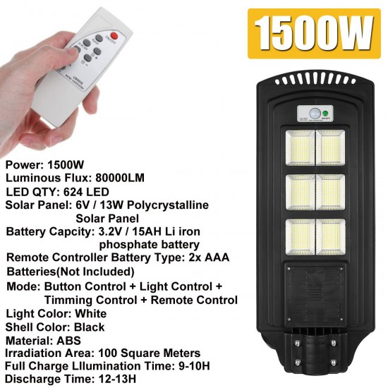 500-2500W 208-624 LED Solar Street Light PIR Motion Sensor Wall Lamp with Remote