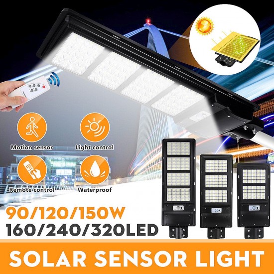 90/120/150W 160/240/320LED Solar Street Light Radar PIR Motion Sensor Wall Lamp W/Remote