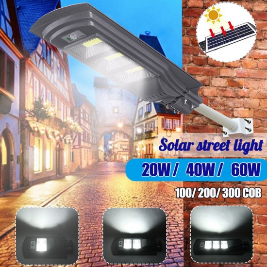 Solar Powered 20W/40W/60W COB LED Street Light PIR Motion Radar Sensor Waterproof Garden Lamp + Remote Control