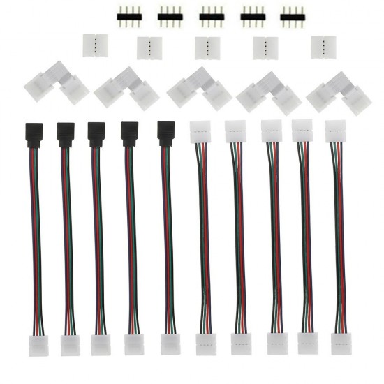 10MM RGB 3528 5050 4Pin LED Strip Light Connector Kit PCB Ribbon Cable PCB Clip Adapter Provides Most Parts for DIY