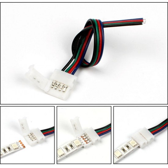 10mm Width PCB 4 Pin Solerless Wire Connector for Non-Waterproof RGB LED Strip