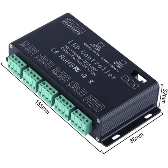 12 Channel RGB DMX 512 LED Controller Decoder Dimmer Driver For LED Strip Module Light DC5V-24V