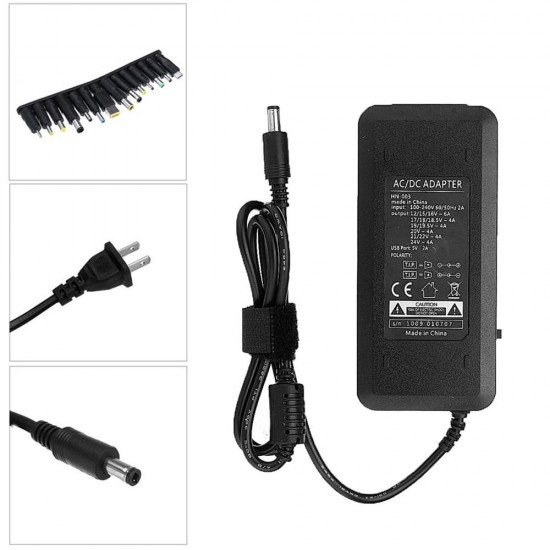 120W Adjustable Power Adapter Universal Charger US Plug with 14pcs Swappable Connectors