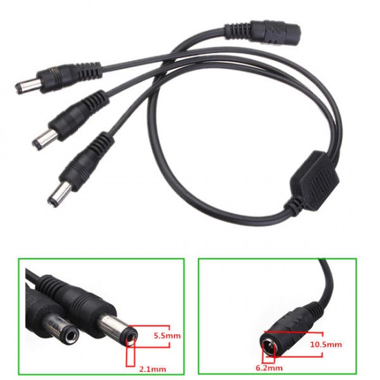 12V 1 Female to 3 Male DC Power Splitter Adapter Cable Cord 5.5x2.1mm