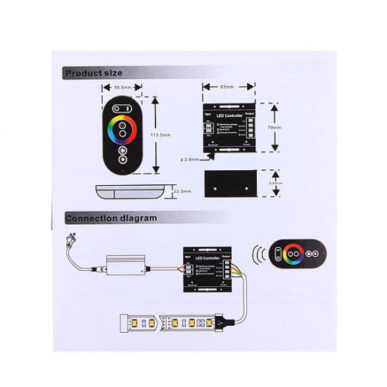 12V Touch Dimmable Remote Wireless RF Controller For Led RGB Strip