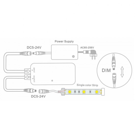 5.5*2.1mm Connector Wireless Remote Control RF LED Dimmer Controller for Single Color Strip Light DC5V-24V