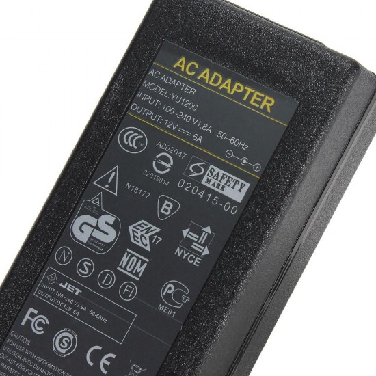 AC100-240V To DC12V 6A 72W Power Supply Adapter for LED Strip Light