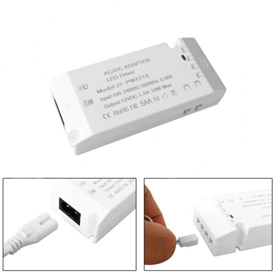 AC100-240V to DC12V 1.5A 18W LED Driver with EU Plug 2 PIN Cable Wire Connector for Strip Light