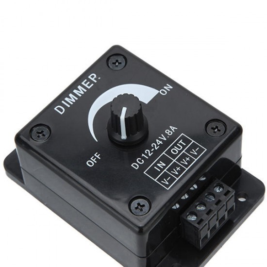 DC 12-24V 8A Manual Adjustable LED Dimmer Switch Control For Single Color LED Strip DC 12-24V 8A Manual Adjustable LED Dimmer Switch Control For Single Color LED Strip