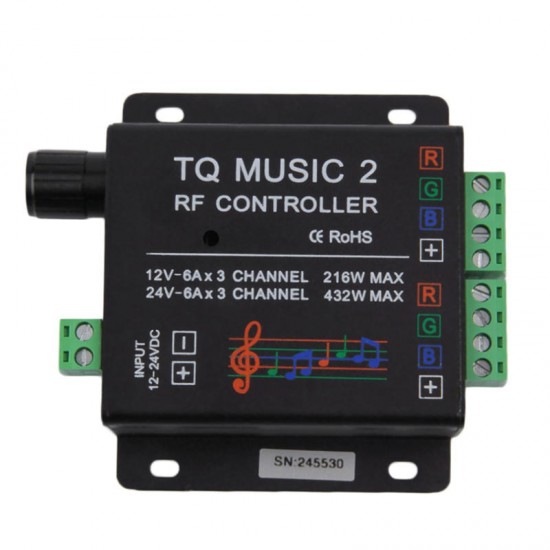 DC12-24V 18A RGB Music Sound Controller with RF Wireless Remote for RGB LED Strip Light