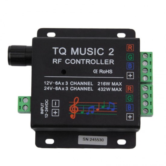 DC12-24V 18A RGB Music Sound Controller with RF Wireless Remote for RGB LED Strip Light DC12-24V 18A RGB Music Sound Controller with RF Wireless Remote for RGB LED Strip Light