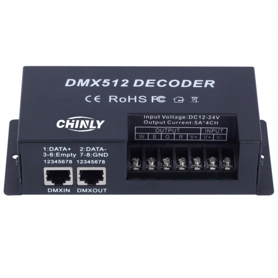 DC12-24V 20A 4 Channels DMX512 LED Decode Dimmer Controller for RGBW LED Strip Light