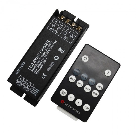 DC12-24V 25A RF Wireless Remote Controller LED Dimmer for Single Color Strip Light DC12-24V 25A RF Wireless Remote Controller LED Dimmer for Single Color Strip Light