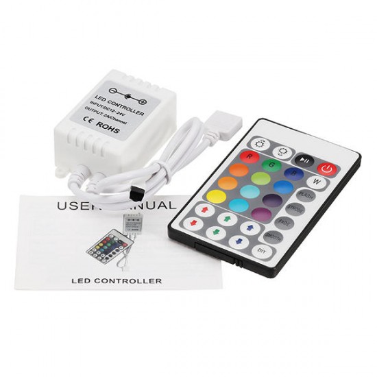 DC12-24V 6A 3 Channels 4Pin LED Controller + 28 Keys Remote Control for RGB Strip Light DC12-24V 6A 3 Channels 4Pin LED Controller + 28 Keys Remote Control for RGB Strip Light