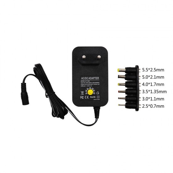 DC3/4.5/5/6/7.5/9/12V 30W Adjustable Power Adapter Universal Charger EU Plug for LED Strip Light