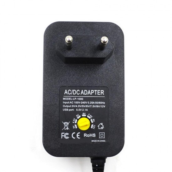 DC3/4.5/5/6/7.5/9/12V 30W Adjustable Power Adapter Universal Charger EU Plug for LED Strip Light