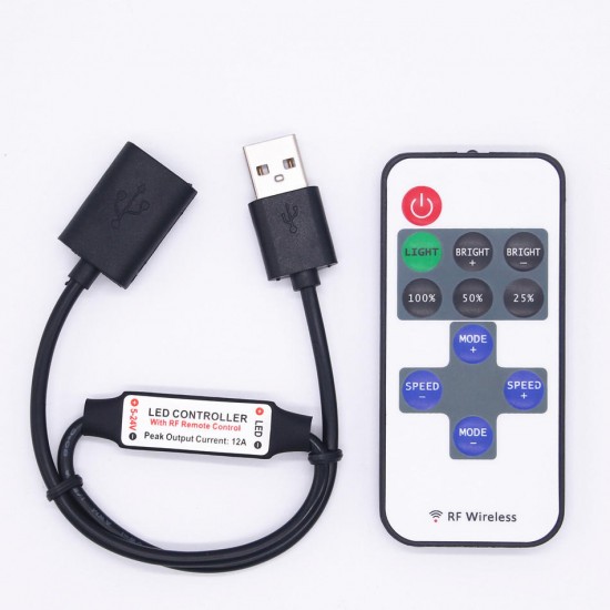 DC5-24V 11 Keys Mini USB RF Wireless Dimmer Remote Control LED Controller for Single Color Strip