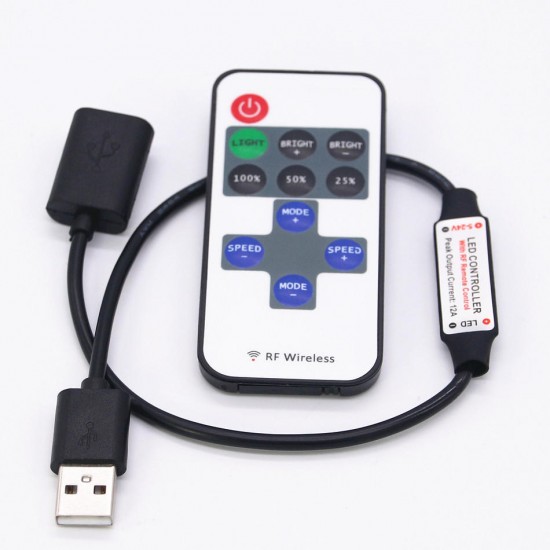 DC5-24V 11 Keys Mini USB RF Wireless Dimmer Remote Control LED Controller for Single Color Strip