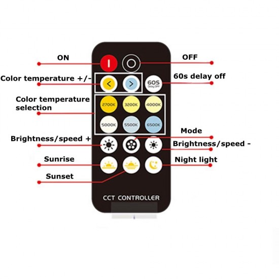 DC5-24V IR 3Keys LED Dimmer Controller + 17Keys Remote Control for CCT Color Temperature Strip Light