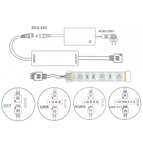 DC5-24V Mini Wireless RF RGB+CCT LED Dimmer Controller Touch Remote Control for Strip Light