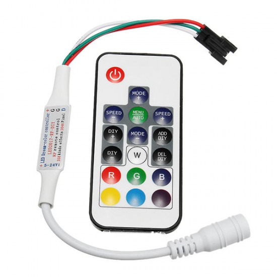 DC5-24V RF Mini Wireless LED RGBW Controller with 17 Keys Remote Control for W2811 W2812 Strip Light