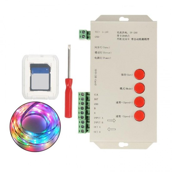 DC5-24V T1000S SD Card LED Pixel RGB Full Color Controller for WS2812B 6803 WS2811 Strip Light