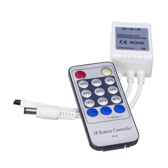 DC5V-24V 6A LED Dimmer Controller + 14Key IR Remote Control for Single Color Strip Light DC5V-24V 6A LED Dimmer Controller + 14Key IR Remote Control for Single Color Strip Light