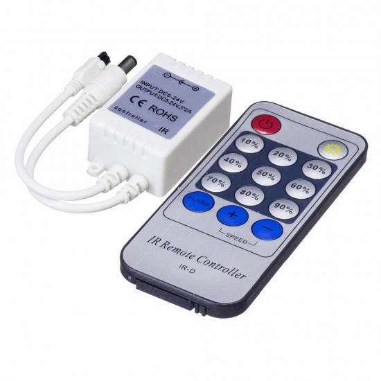 DC5V-24V 6A LED Dimmer Controller + 14Key IR Remote Control for Single Color Strip Light DC5V-24V 6A LED Dimmer Controller + 14Key IR Remote Control for Single Color Strip Light