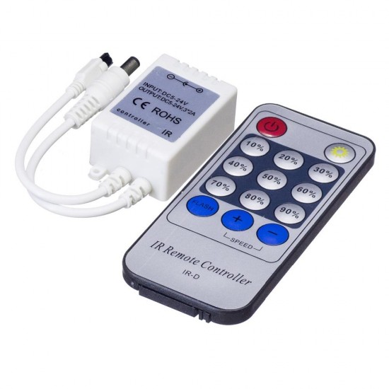 DC5V-24V 6A LED Dimmer Controller + 14Key IR Remote Control for Single Color Strip Light