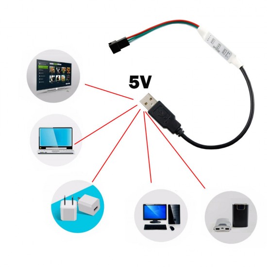 DC5V 72W SP002E USB 3Key LED Dimmer Controller for WS2812 WS2812B RGB LED Strip Light