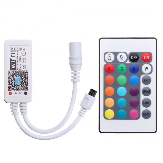 DC9-12V Mini WiFi RGBW LED Strip Controller + 24 Keys IR Remote Control Work With Alexa Google Home DC9-12V Mini WiFi RGBW LED Strip Controller + 24 Keys IR Remote Control Work With Alexa Google Home