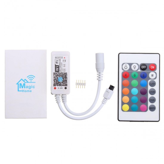 DC9-12V Mini WiFi RGBW LED Strip Controller + 24 Keys IR Remote Control Work With Alexa Google Home