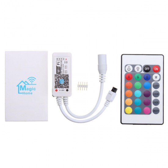 DC9-12V Mini WiFi RGBW LED Strip Controller + 24 Keys IR Remote Control Work With Alexa Google Home DC9-12V Mini WiFi RGBW LED Strip Controller + 24 Keys IR Remote Control Work With Alexa Google Home