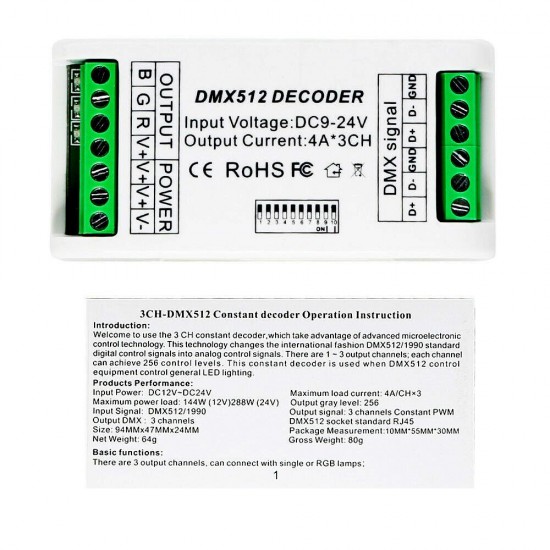DMX 512 Decoder LED Strip Controller RGB 3CH RGBW 4CH Dimmer Console for Decorated Lighting Home Light DC9V-24V DMX 512 Decoder LED Strip Controller RGB 3CH RGBW 4CH Dimmer Console for Decorated Lighting Home Light DC9V-24V