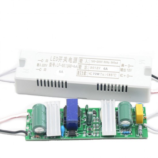 LED Driver Power Supply DC12V 6A 72W Lighting Transformer AC180-260V for LED Strips