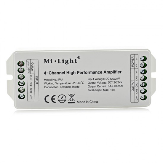 DC12V-24V PA4 4-Channels RGB RGBW LED Amplifier Controller for LED Strips DC12V-24V PA4 4-Channels RGB RGBW LED Amplifier Controller for LED Strips