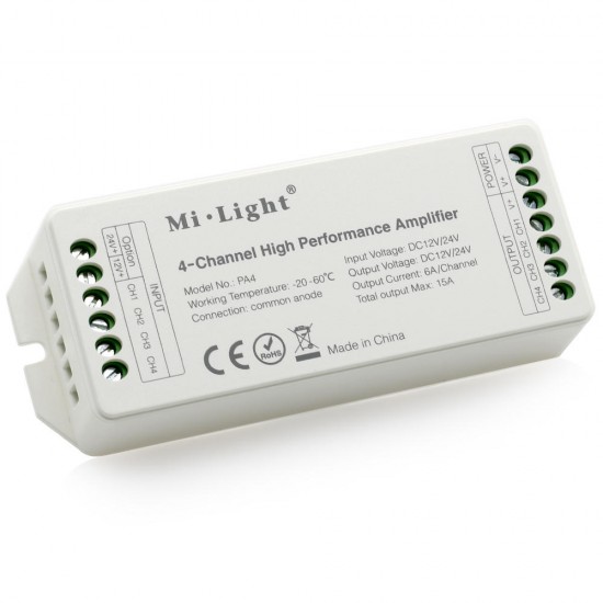 DC12V-24V PA4 4-Channels RGB RGBW LED Amplifier Controller for LED Strips DC12V-24V PA4 4-Channels RGB RGBW LED Amplifier Controller for LED Strips