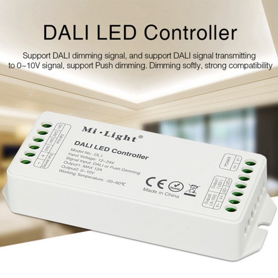DL1 DALI LED Dimmer Controller Single Channel Max 12A Dimming Signal/Push Dimming for Strip Light DC12V-24V DL1 DALI LED Dimmer Controller Single Channel Max 12A Dimming Signal/Push Dimming for Strip Light DC12V-24V