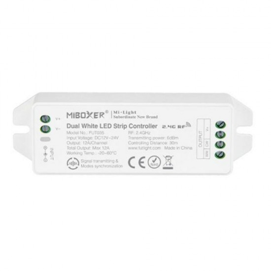 FUT035 (Upgraded) 2.4GHz 4-Zone LED Controller for Color Temperature Dual White Strip Light DC12V-24V