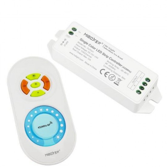 FUT041(Upgraded) Single Color Dimmer Controller + 433MHz RF Remote Control for LED Strip Tape Light DC12-24V