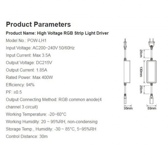 POW-LH1 High Voltage Smart Driver for RGB LED Strip Light AC220-240V POW-LH1 High Voltage Smart Driver for RGB LED Strip Light AC220-240V