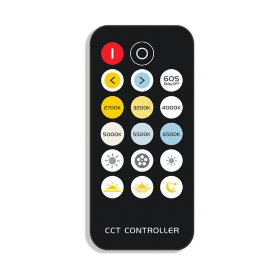 Mini 17Keys RF Remote Control + 6A CCT Color Temperature LED Strip Controller for Indoor Lighting Use DC5-24V